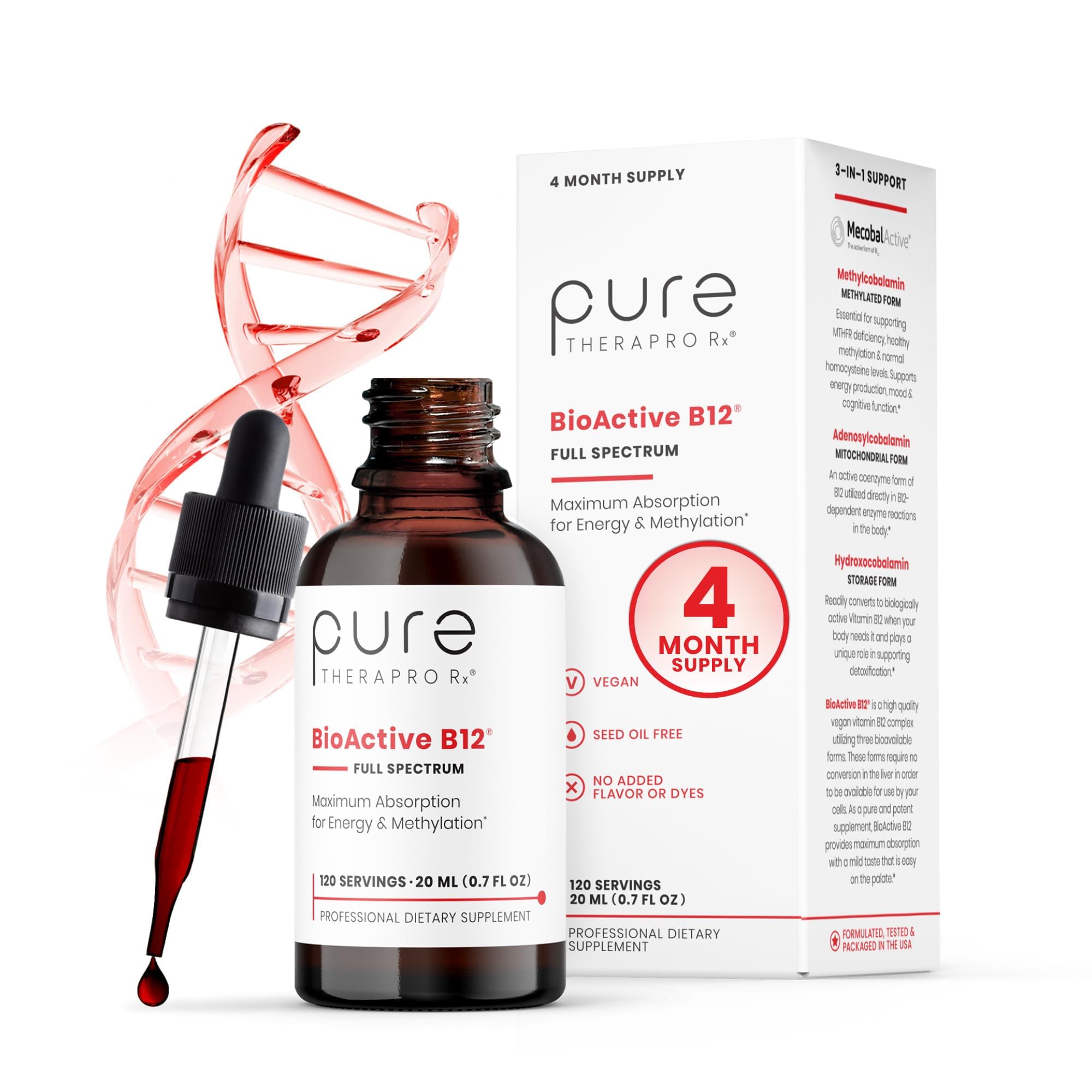 Pure Therapro Rx botella frontal mostrando etiqueta y beneficio de dosificación clara