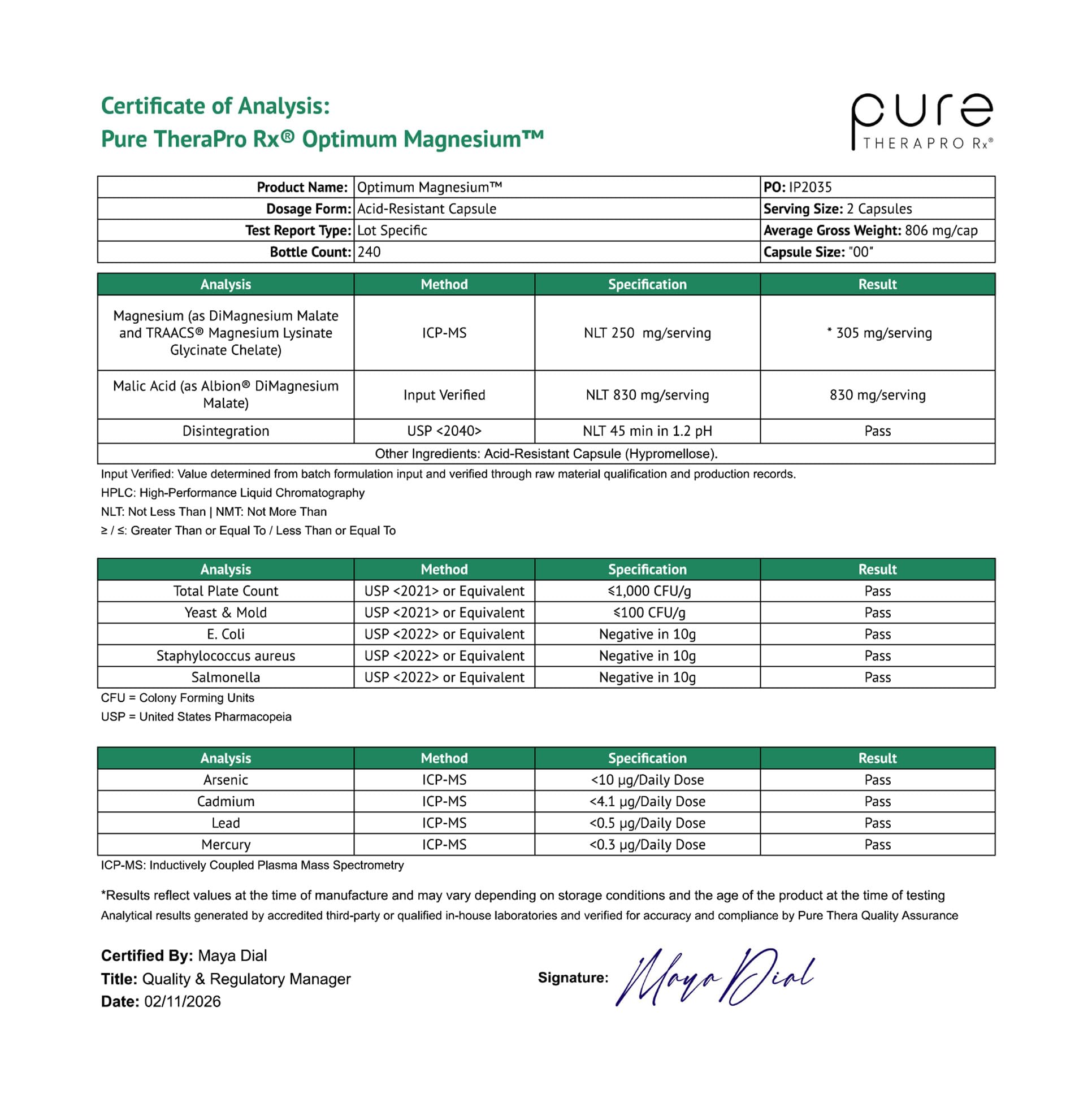 Pure Therapro Rx sello de certificación USA, transmite seguridad y manufactura