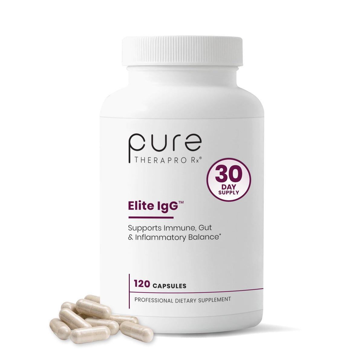 Pure Therapro Rx frente del envase mostrando fórmula y beneficio de soporte intestinal