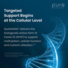 Pure Therapro Rx ingredientes activos (Quatrefolic, B12, TMG) en foco informativo