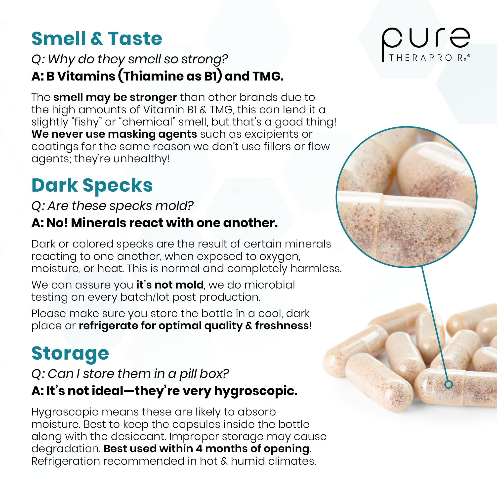 Pure Therapro Rx etiqueta informativa sin gluten ni alérgenos comunes