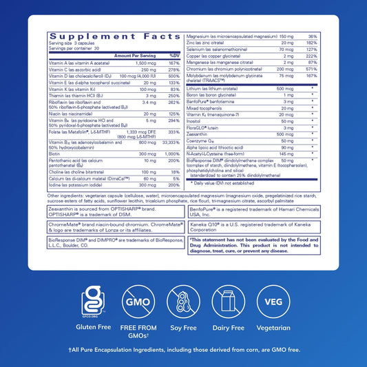 Pure Encapsulations etiqueta legible con lista de ingredientes — transparencia