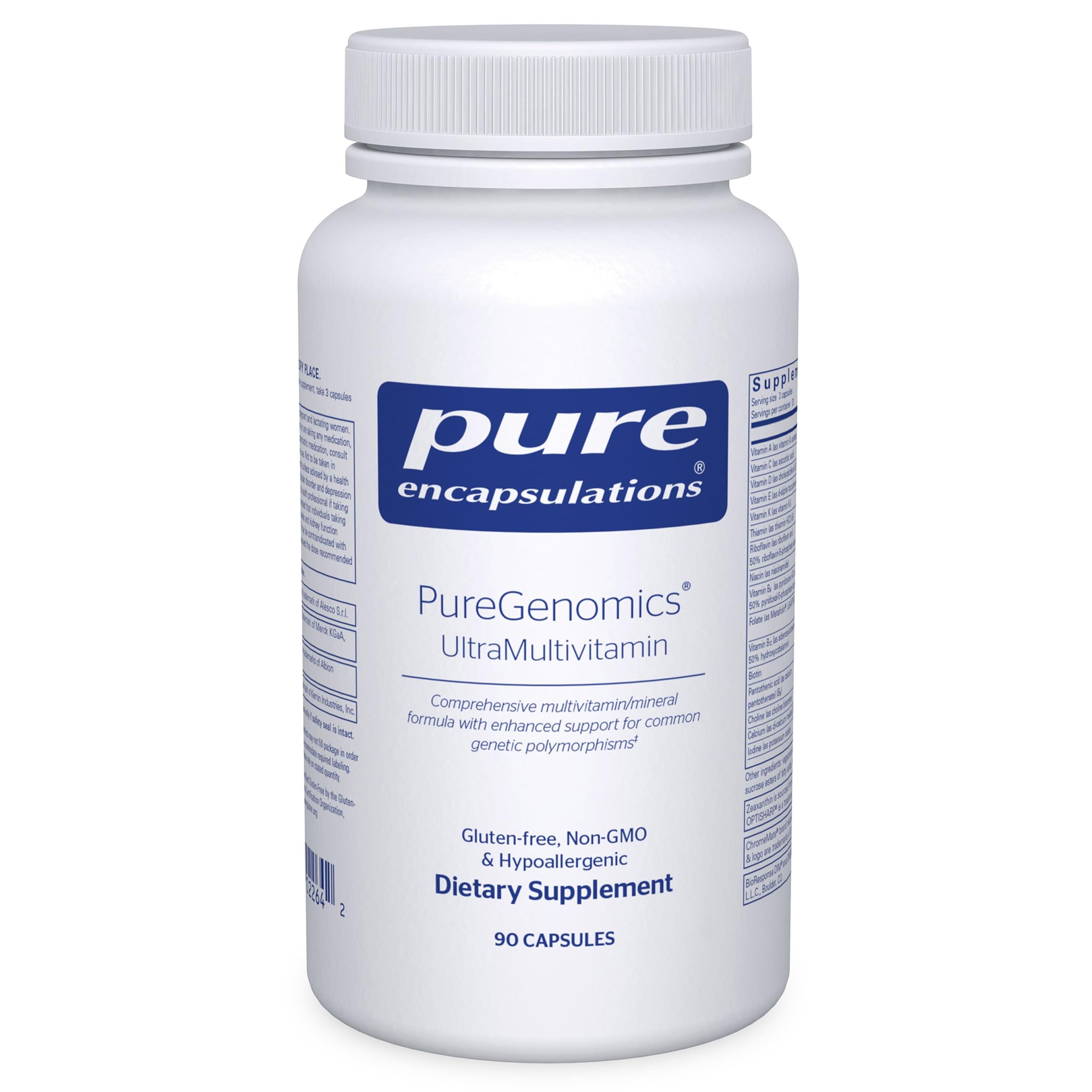 Pure Encapsulations envase frontal mostrando nombre y tamaño — confianza en pureza