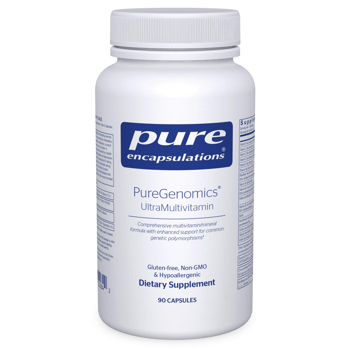 Pure Encapsulations envase frontal mostrando nombre y tamaño — confianza en pureza