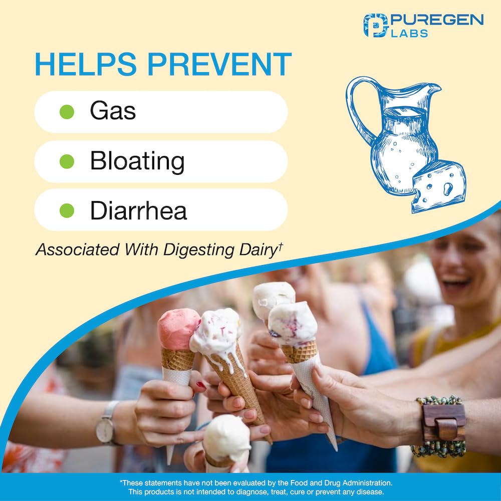 Persona tomando caplet Puregen Labs antes de comer lácteos, conveniencia para digestión