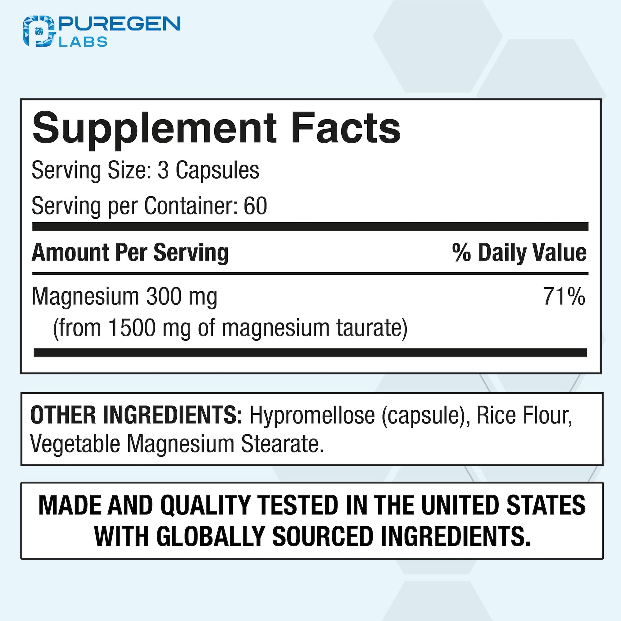 Puregen Labs etiqueta nutricional con datos de concentración y dosis