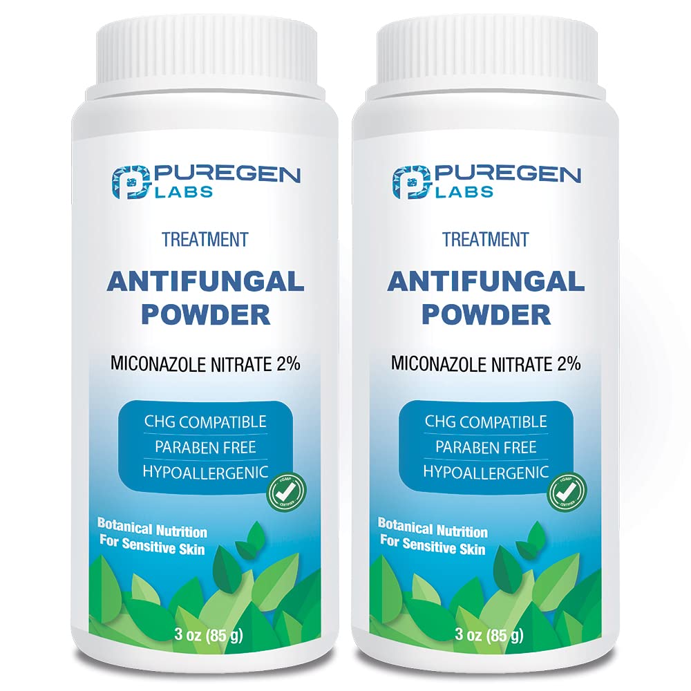 Puregen Labs frente del empaque mostrando uso antifúngico y alivio rápido