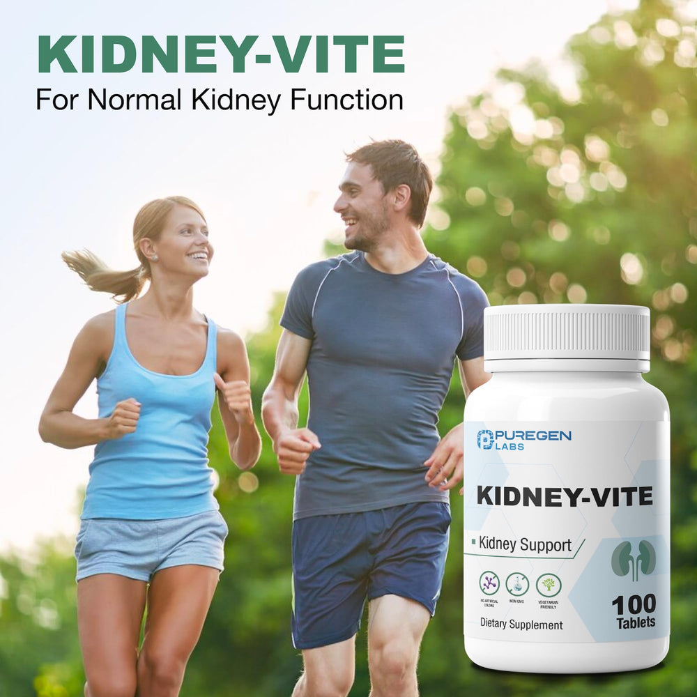 Puregen Labs Kidney-Vite en encimera de cocina transmitiendo uso cotidiano