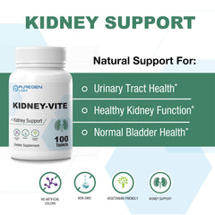 Puregen Labs Kidney-Vite etiqueta con información nutricional legible y segura