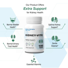 Puregen Labs Kidney-Vite tableta en mano para demostrar fácil dosificación