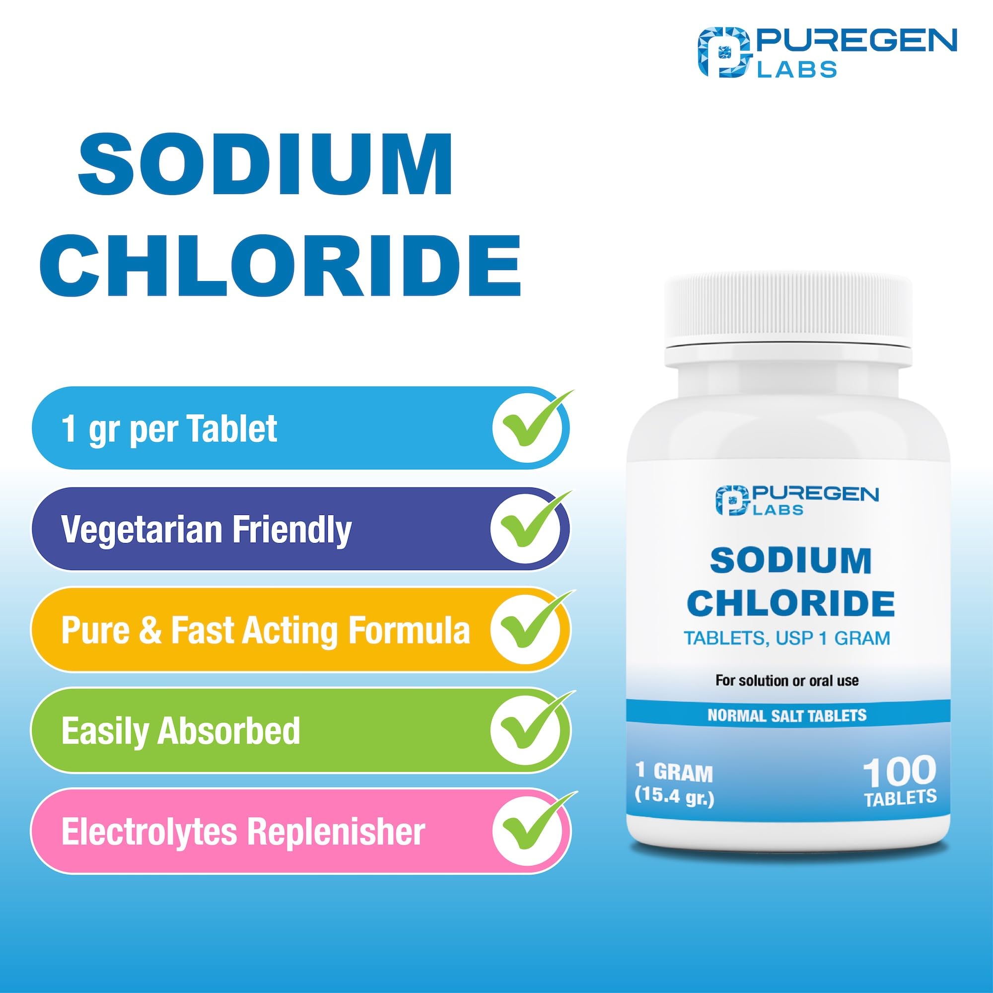 P Puregen Labs tableta en agua disolviéndose para preparar solución isotónica rápida