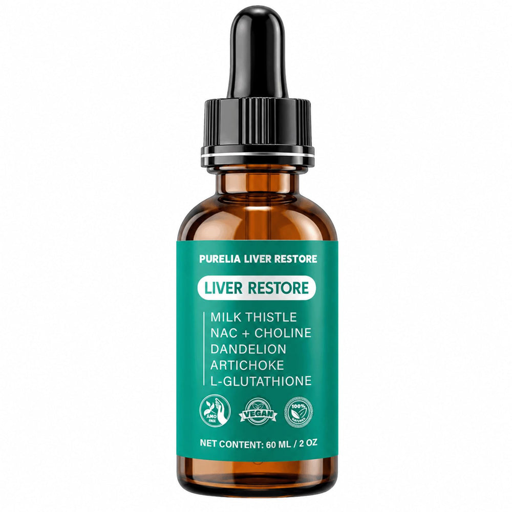 Purelia Liver Restore frente del envase mostrando etiqueta y beneficios