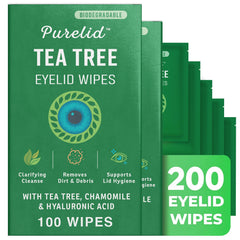PURELID paquete frontal de 200 toallitas para párpados, limpieza conveniente