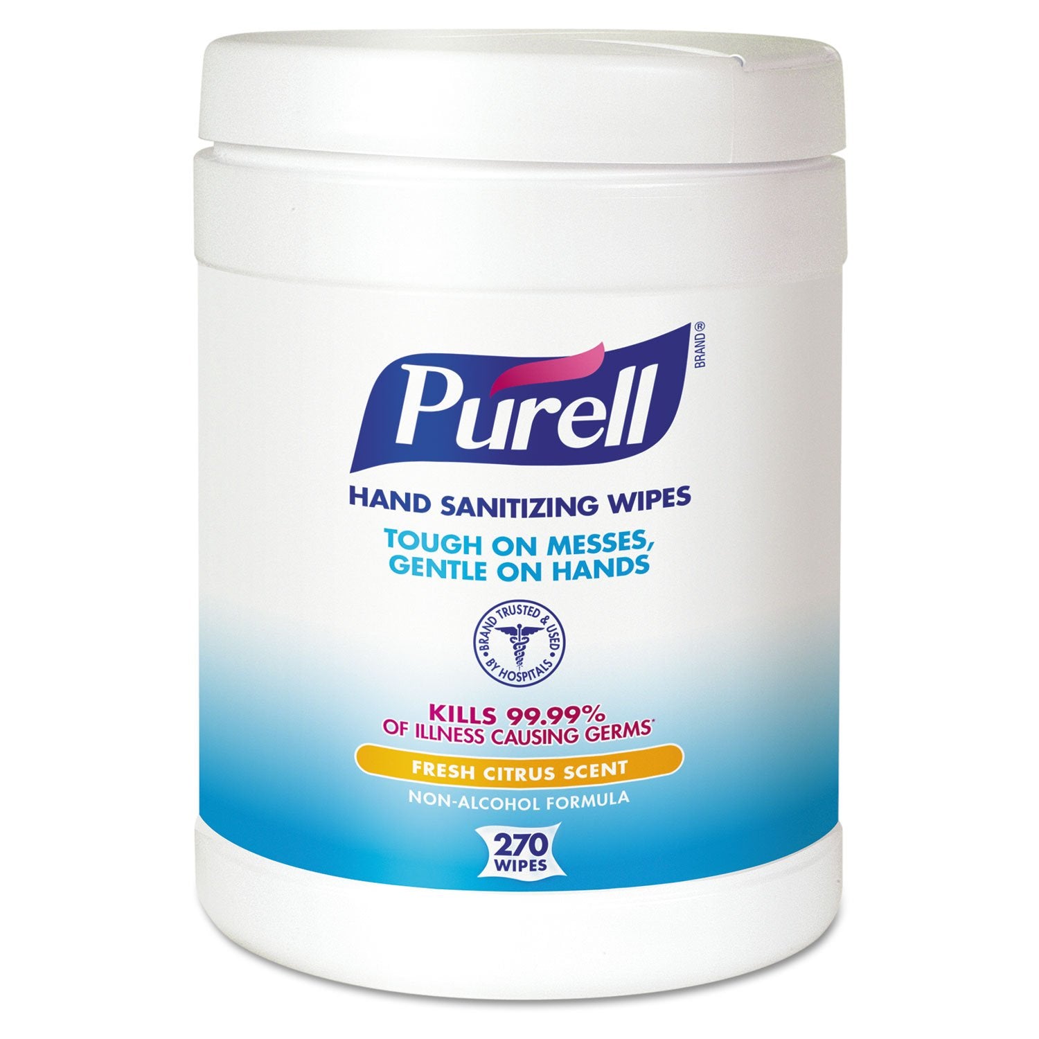 Purell bote frontal mostrando 270 toallitas y conveniencia para instalaciones