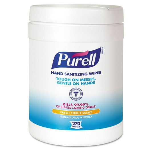 Purell bote frontal mostrando 270 toallitas y conveniencia para instalaciones