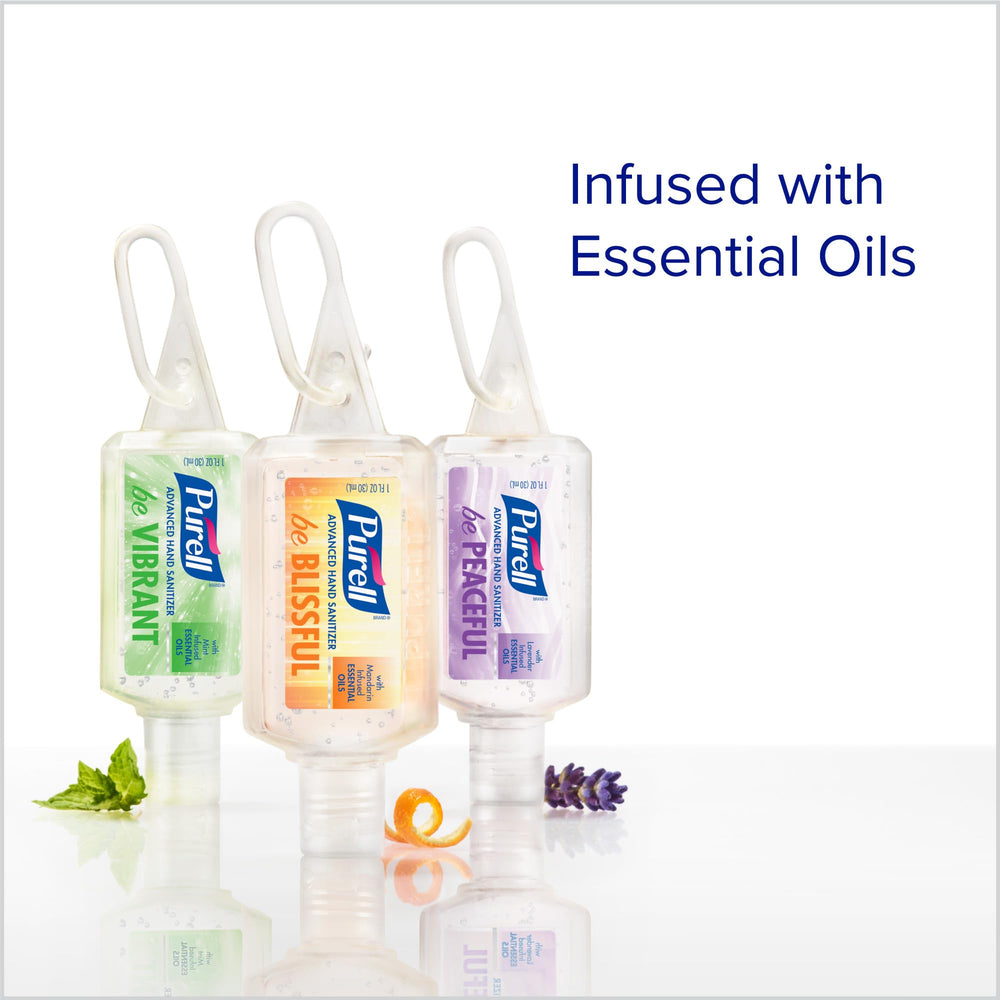 Botella Purell con jelly wrap colgada del bolso para acceso rápido