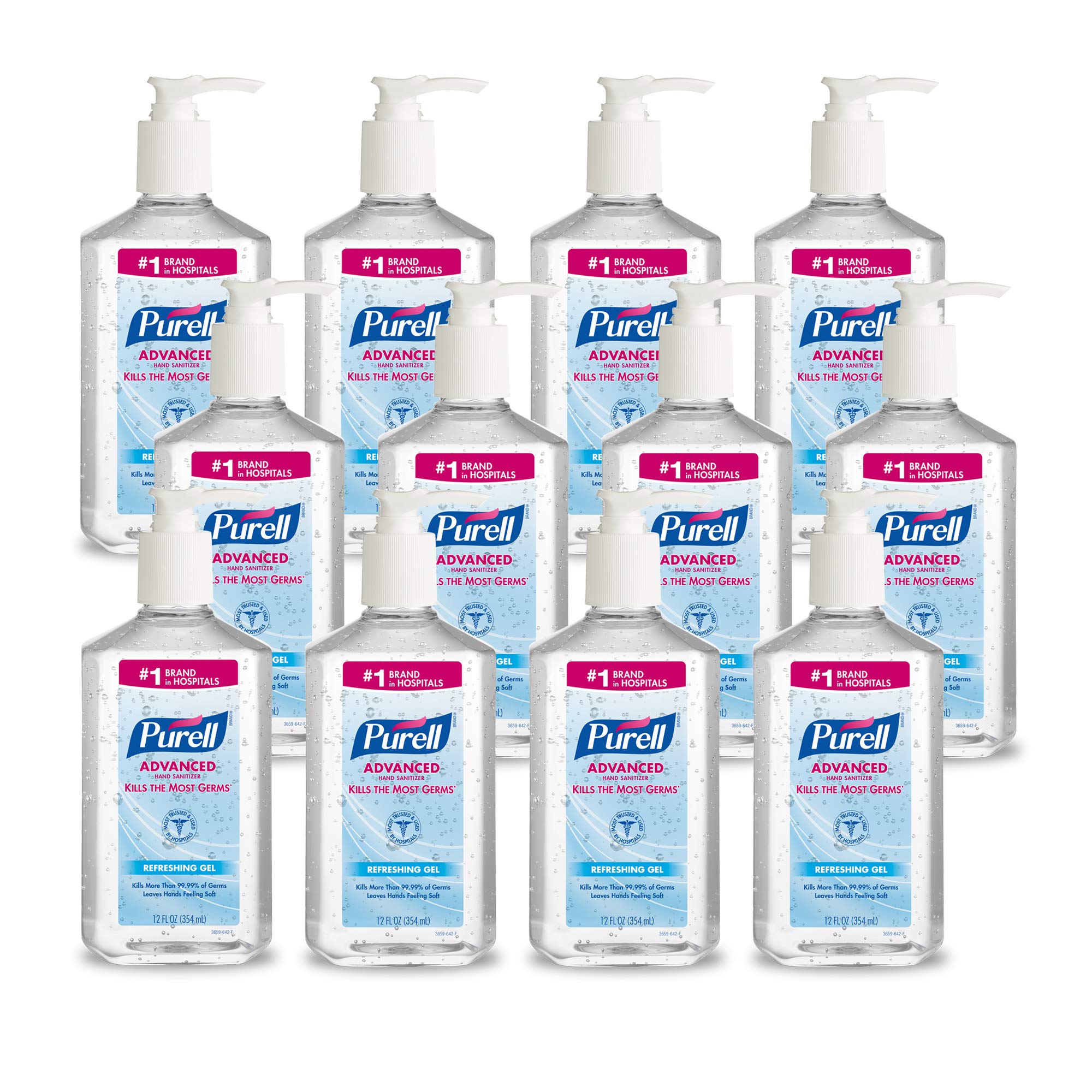 PURELL botella frontal con bomba mostrando diseño y fácil dispensado