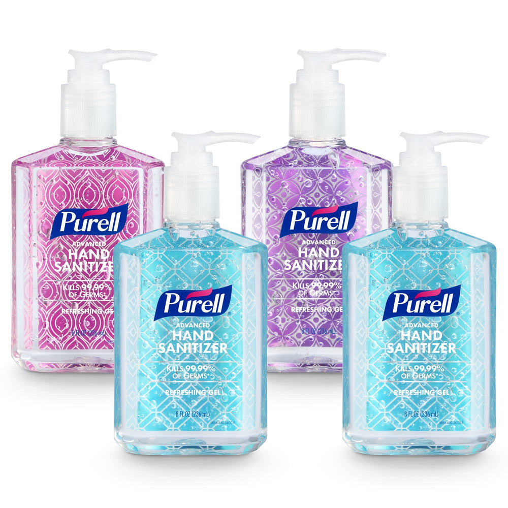 Purell botella frontal Design Series mostrando el dispensador y marca, aporta higiene visible
