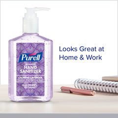 PURELL botella 8 fl oz junto a objetos para comparar tamaño y portabilidad