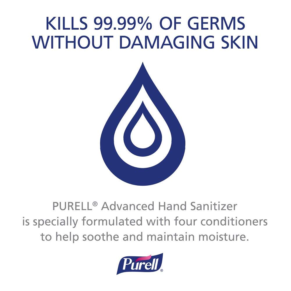 Botella Purell sobre mesa en entorno cotidiano, marca Purell conveniente para llevar