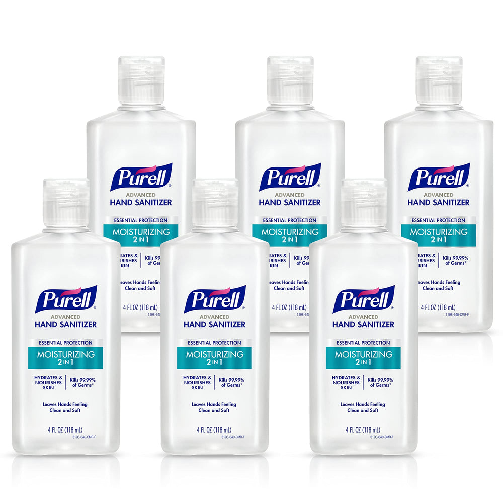 Purell frasco frontal mostrando diseño portátil y fácil agarre