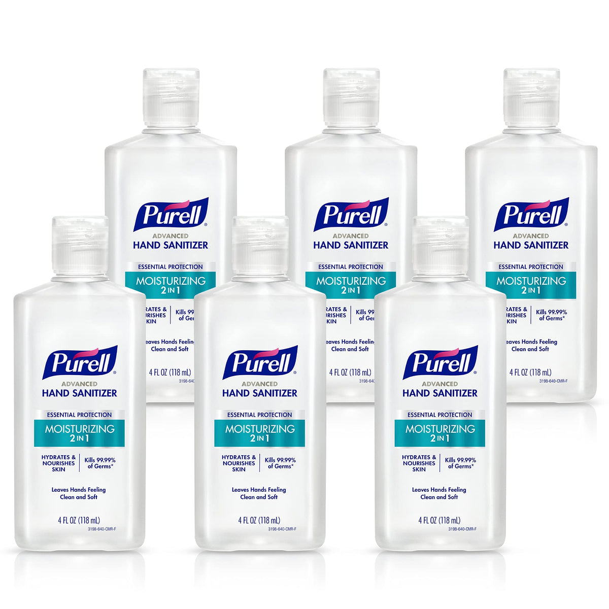 Purell frasco frontal mostrando diseño portátil y fácil agarre
