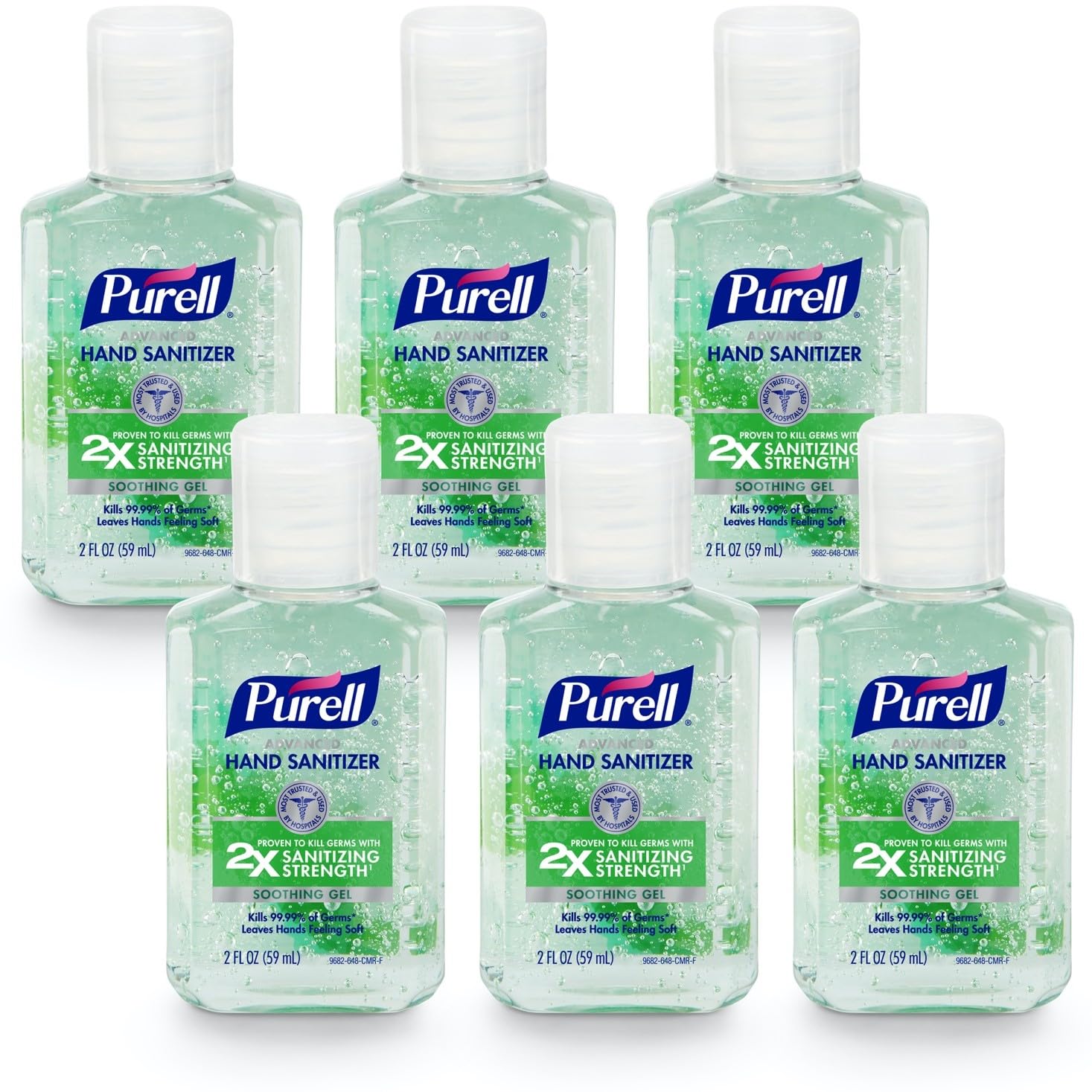 Purell botella frontal 2 fl oz mostrando diseño y tapa práctico