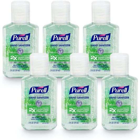 Purell botella frontal 2 fl oz mostrando diseño y tapa práctico