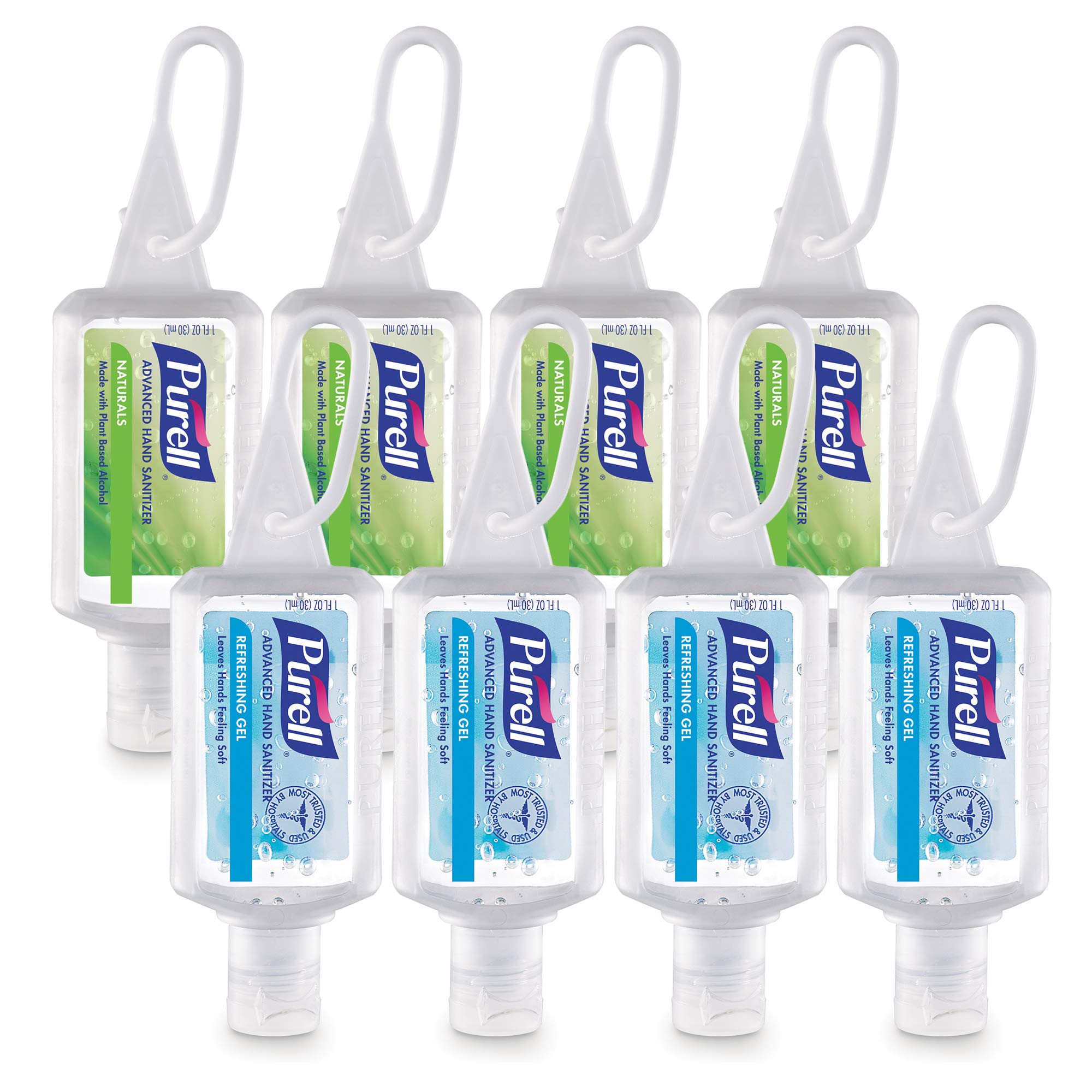 Purell pack frontal con ocho botellas travel visible, comodidad para llevar