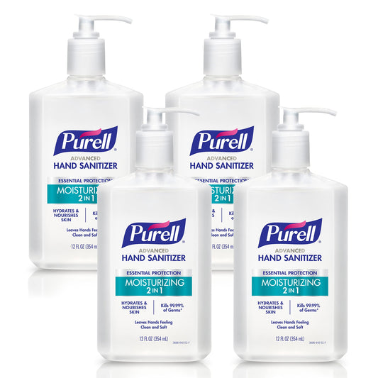 Purell botella frontal 12 oz mostrando diseño y uso rápido