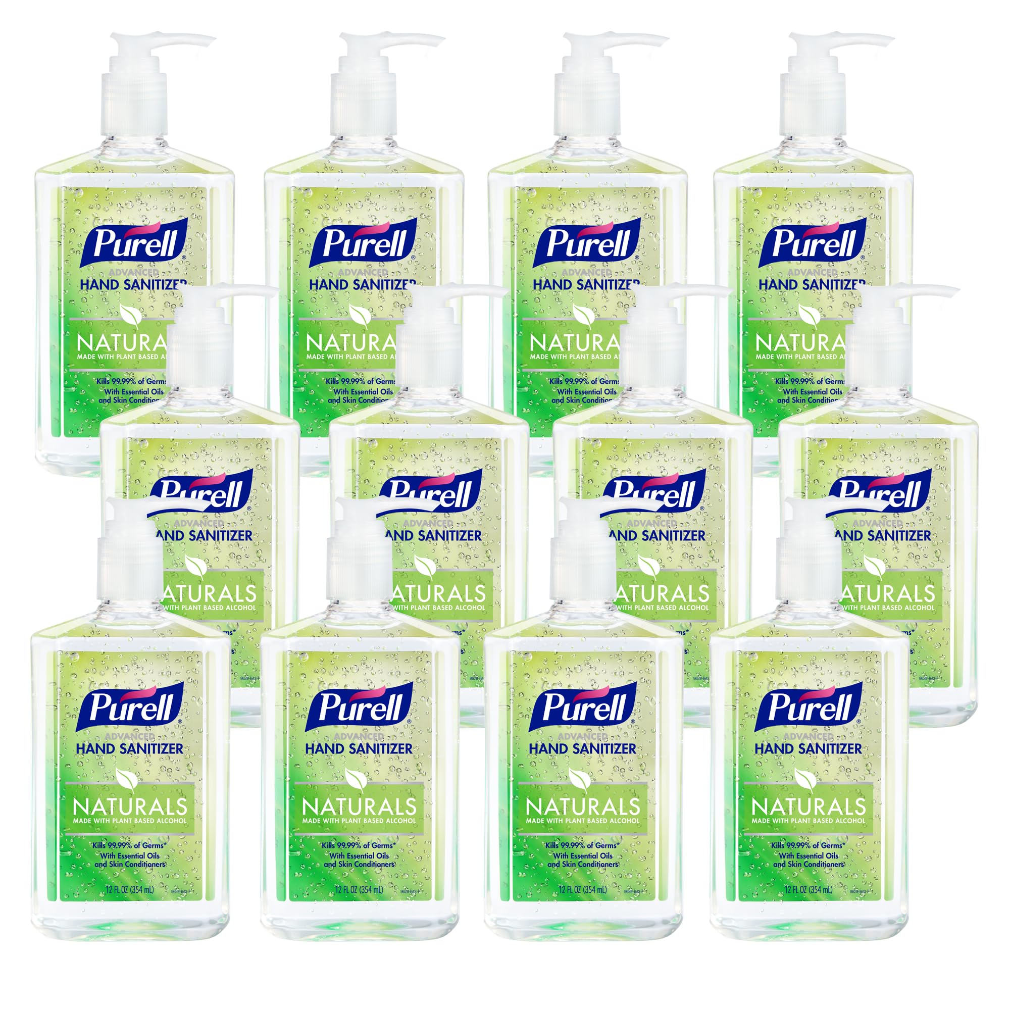 Purell Naturals botella frontal mostrando la bomba y capacidad conveniente