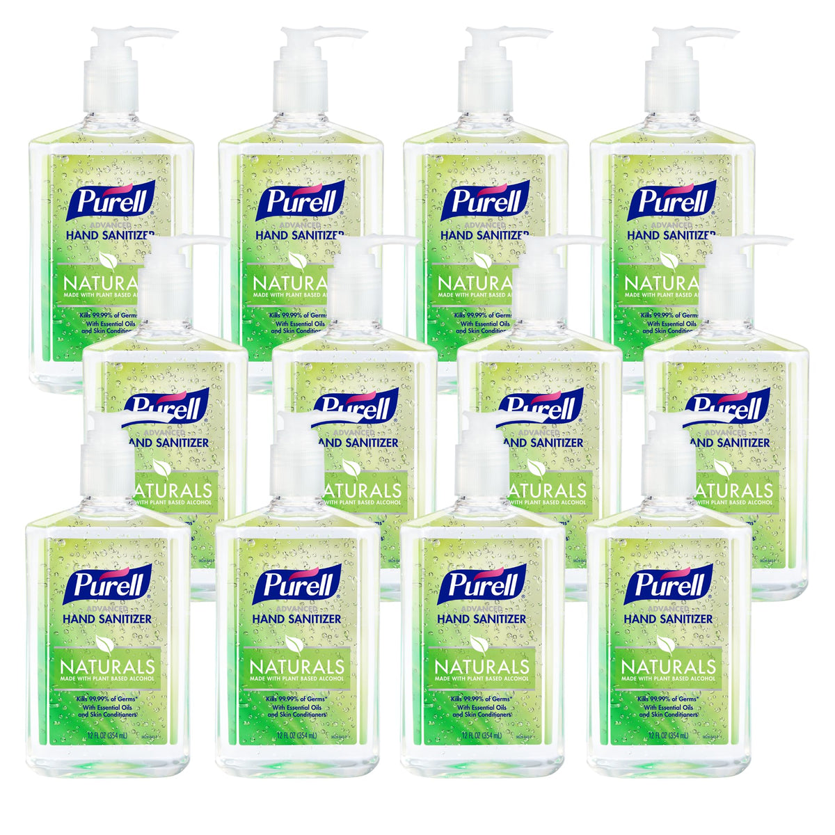 Purell Naturals botella frontal mostrando la bomba y capacidad conveniente