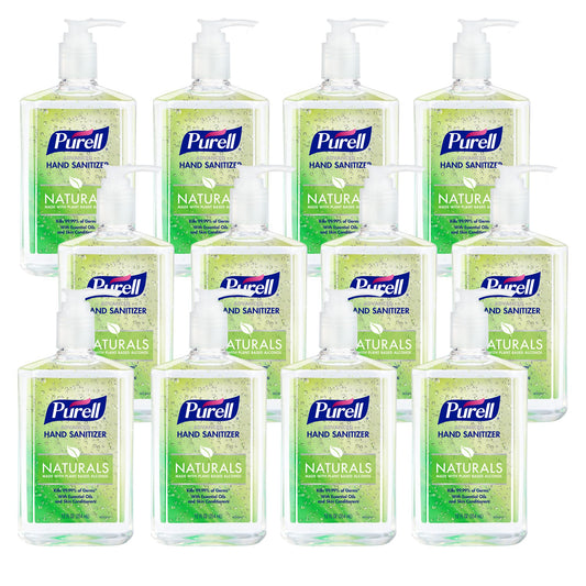 Purell Naturals botella frontal mostrando la bomba y capacidad conveniente