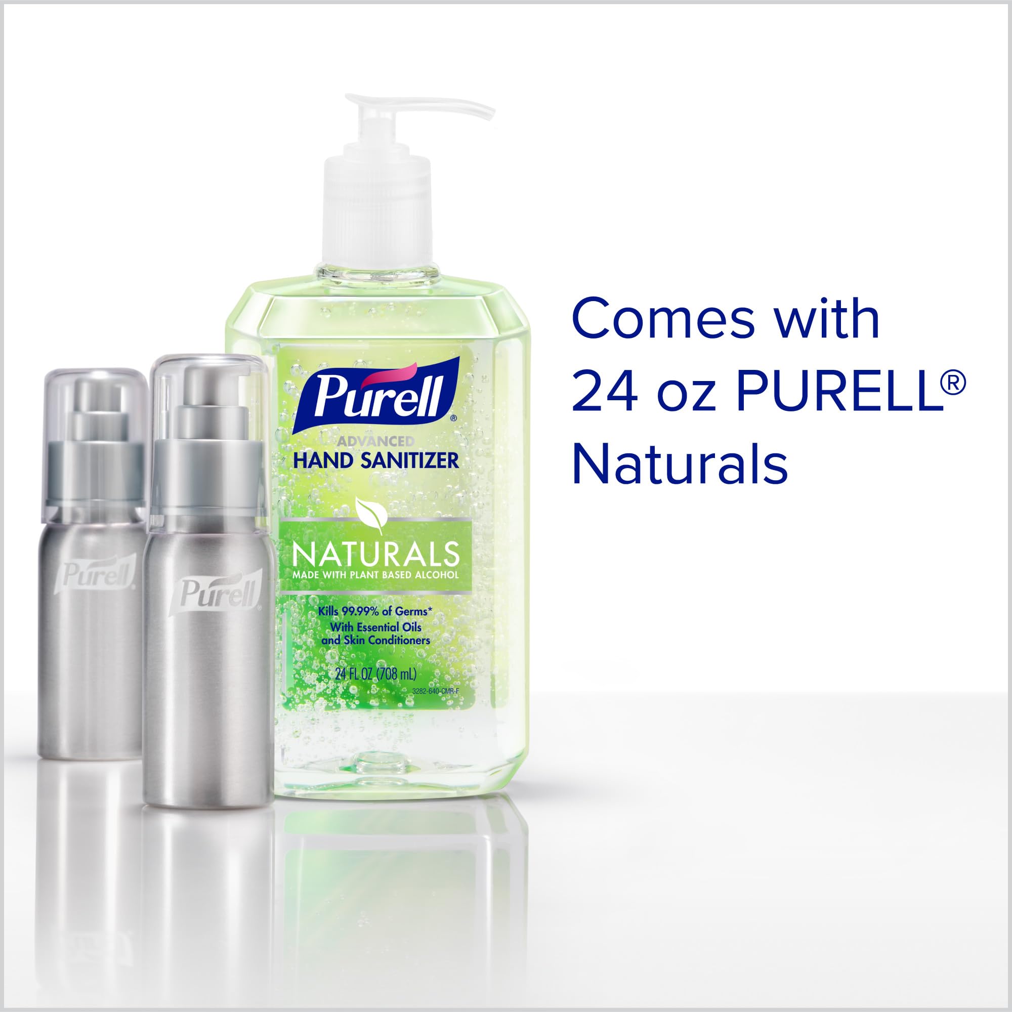Purell comparación de tamaño 24 oz y 2 oz para entender rendimiento