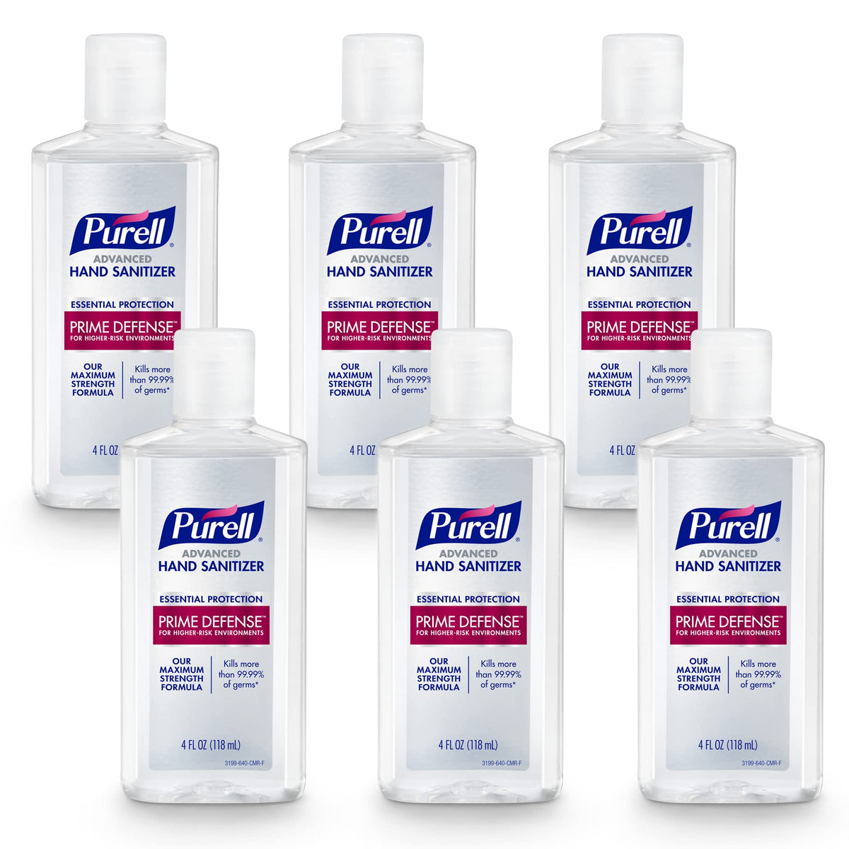 Purell Prime Defense frente del envase mostrando tamaño y diseño beneficioso