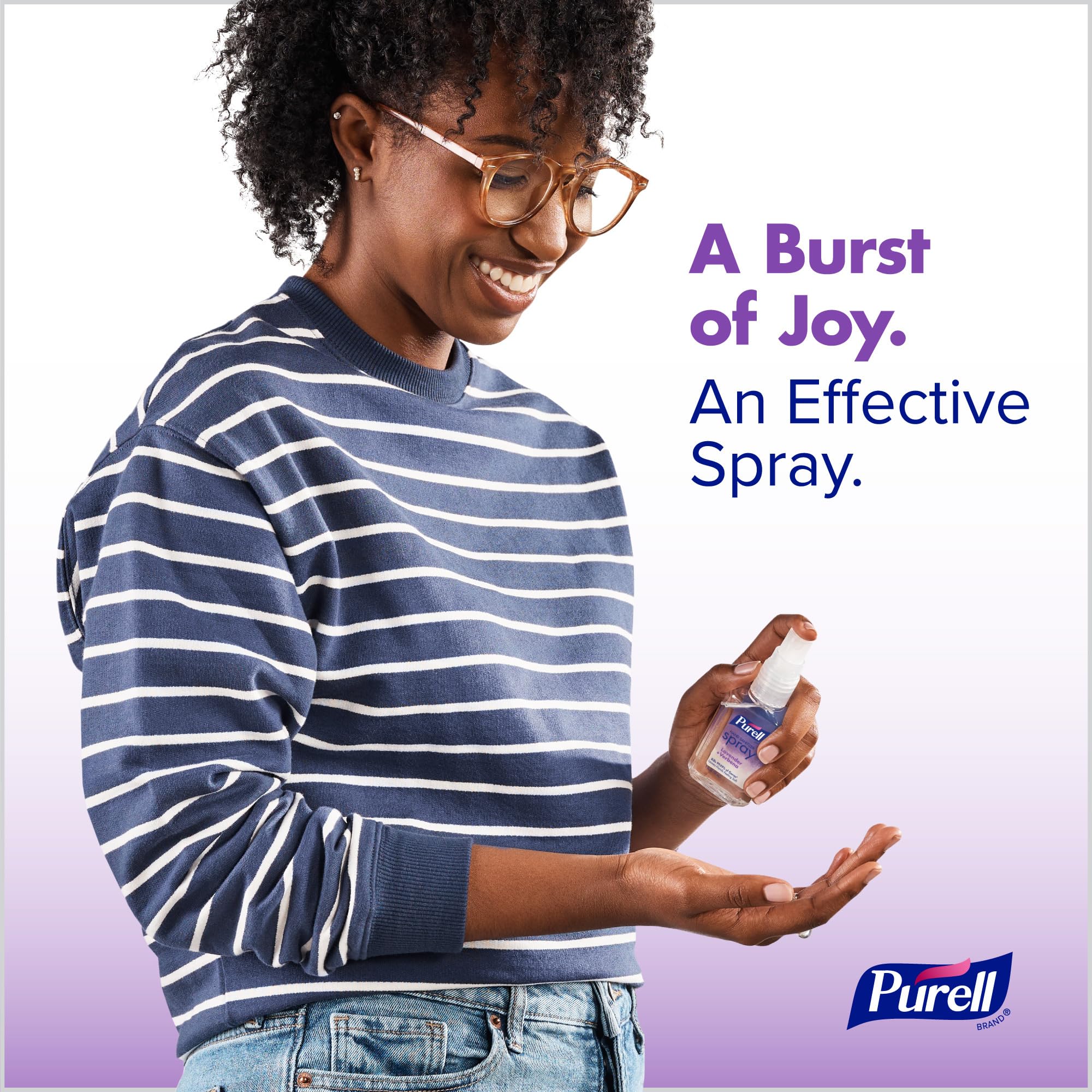 Purell spray lavanda detalle del atomizador, aplicación uniforme y rápida
