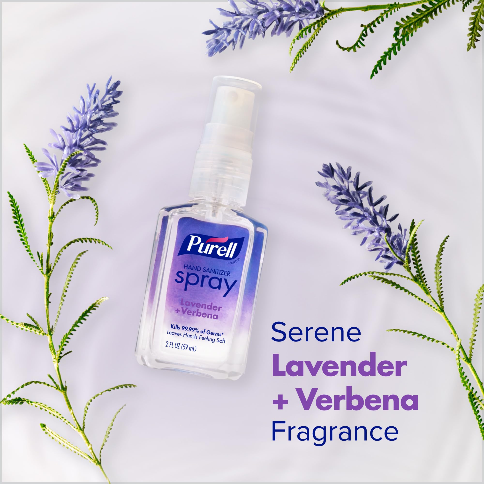 Purell spray lavanda etiqueta visible con ingredientes y beneficios claros