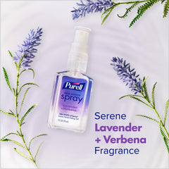 Purell spray lavanda etiqueta visible con ingredientes y beneficios claros