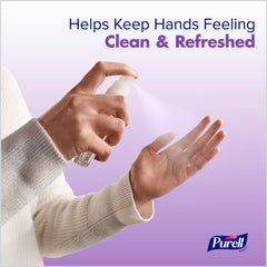 Purell spray lavanda comparación de tamaño en mano para tamaño viaje