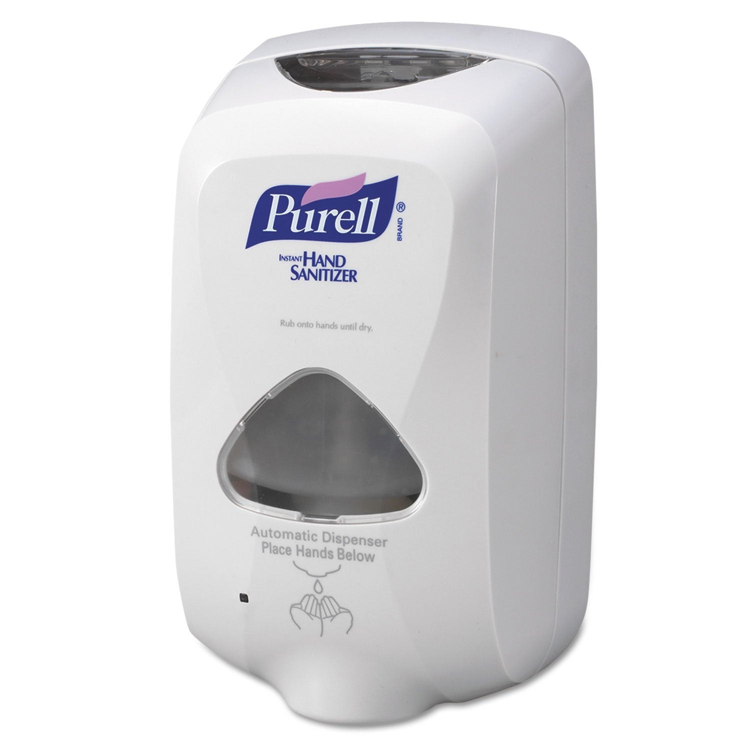 Purell dispensador TFX frontal gris mostrando diseño profesional y fácil mantenimiento
