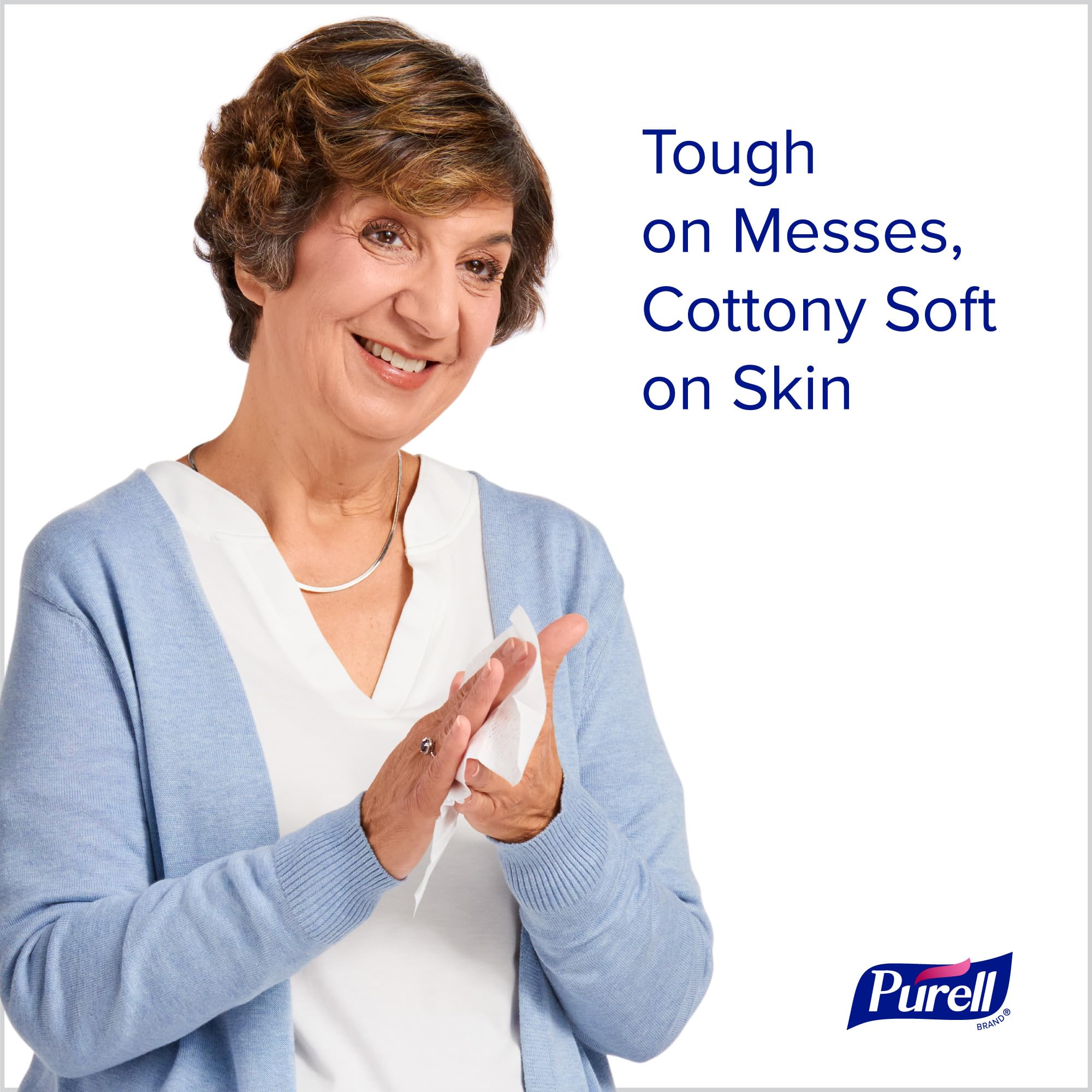 Purell toallita desplegada mostrando textura y limpieza eficaz