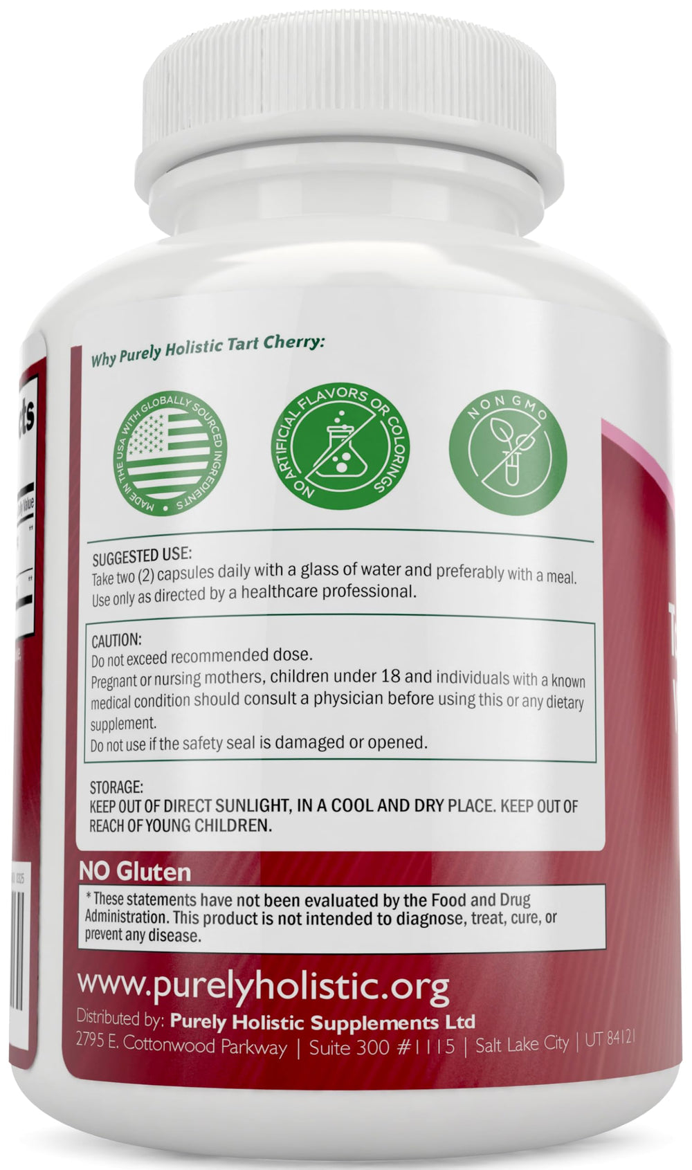 Purely Holistic etiqueta nutricional destacada con ingredientes clave visibles