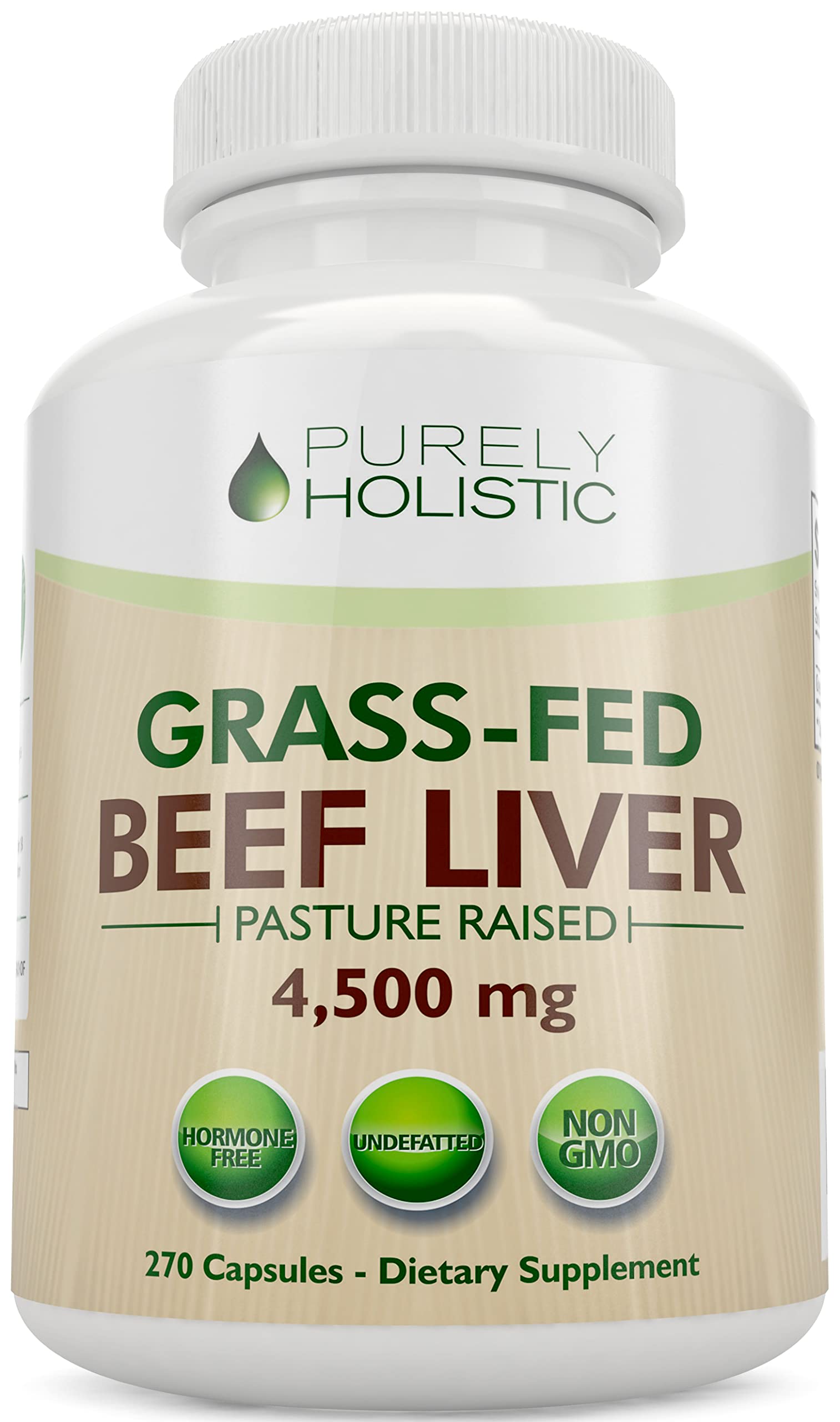 Purely Holistic frasco y caja al frente mostrando cantidad y marca