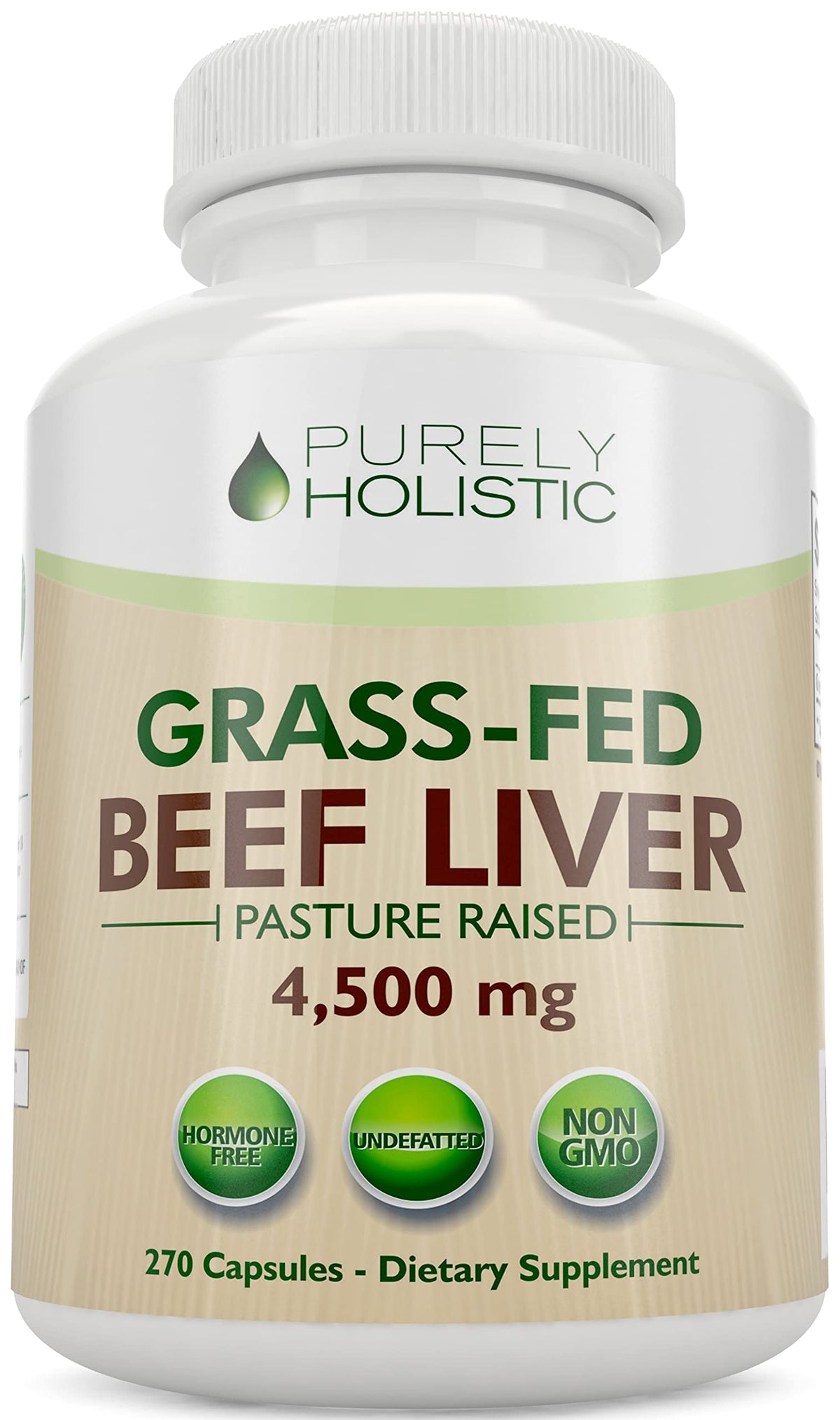 Purely Holistic frasco y caja al frente mostrando cantidad y marca