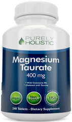 Purely Holistic frasco delantero mostrando magnesio taurato para apoyo cardíaco