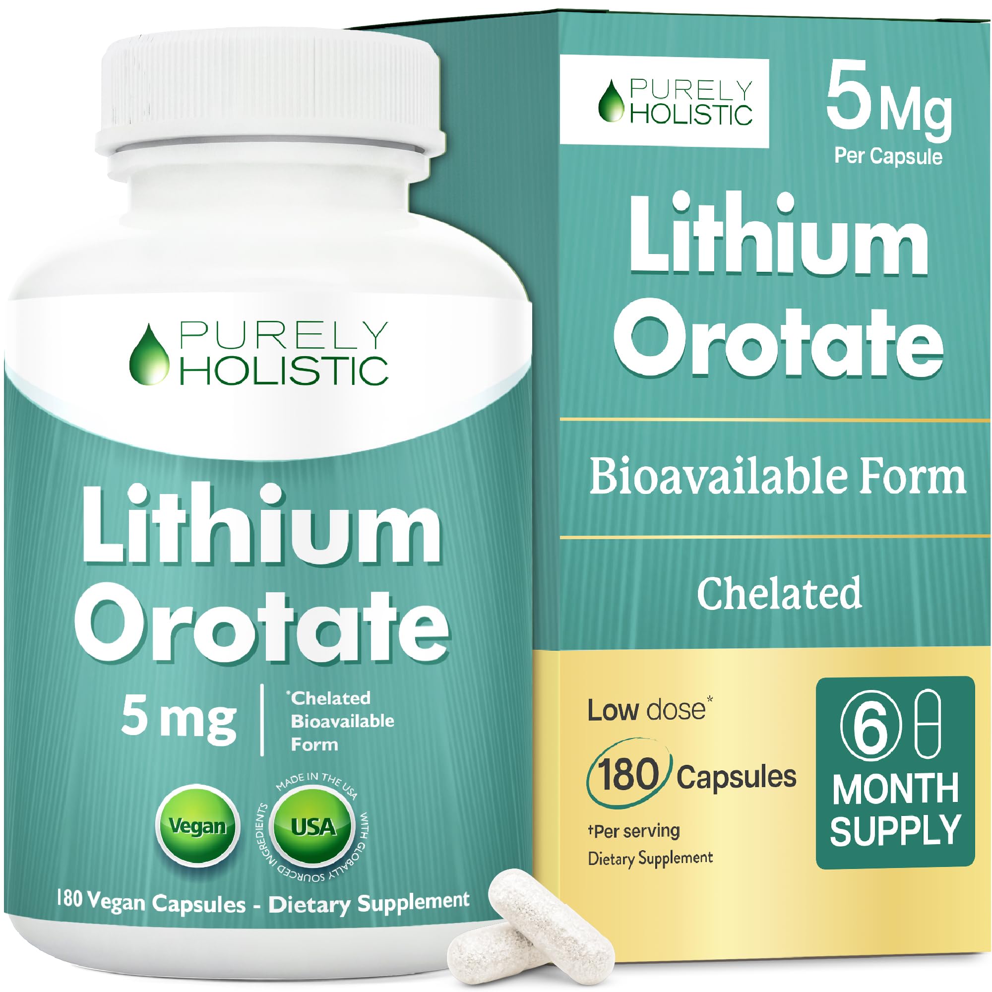 Purely Holistic botella frontal mostrando etiqueta y suministro prolongado
