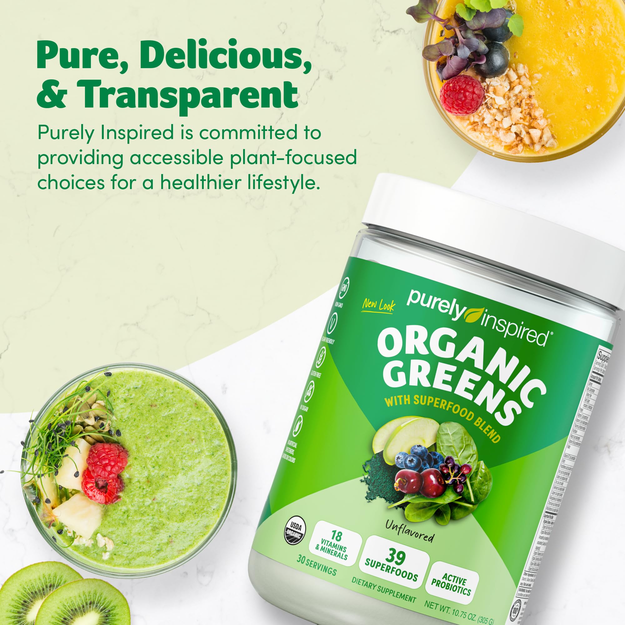 Purely Inspired polvo integrado en receta de smoothie estilo de vida saludable