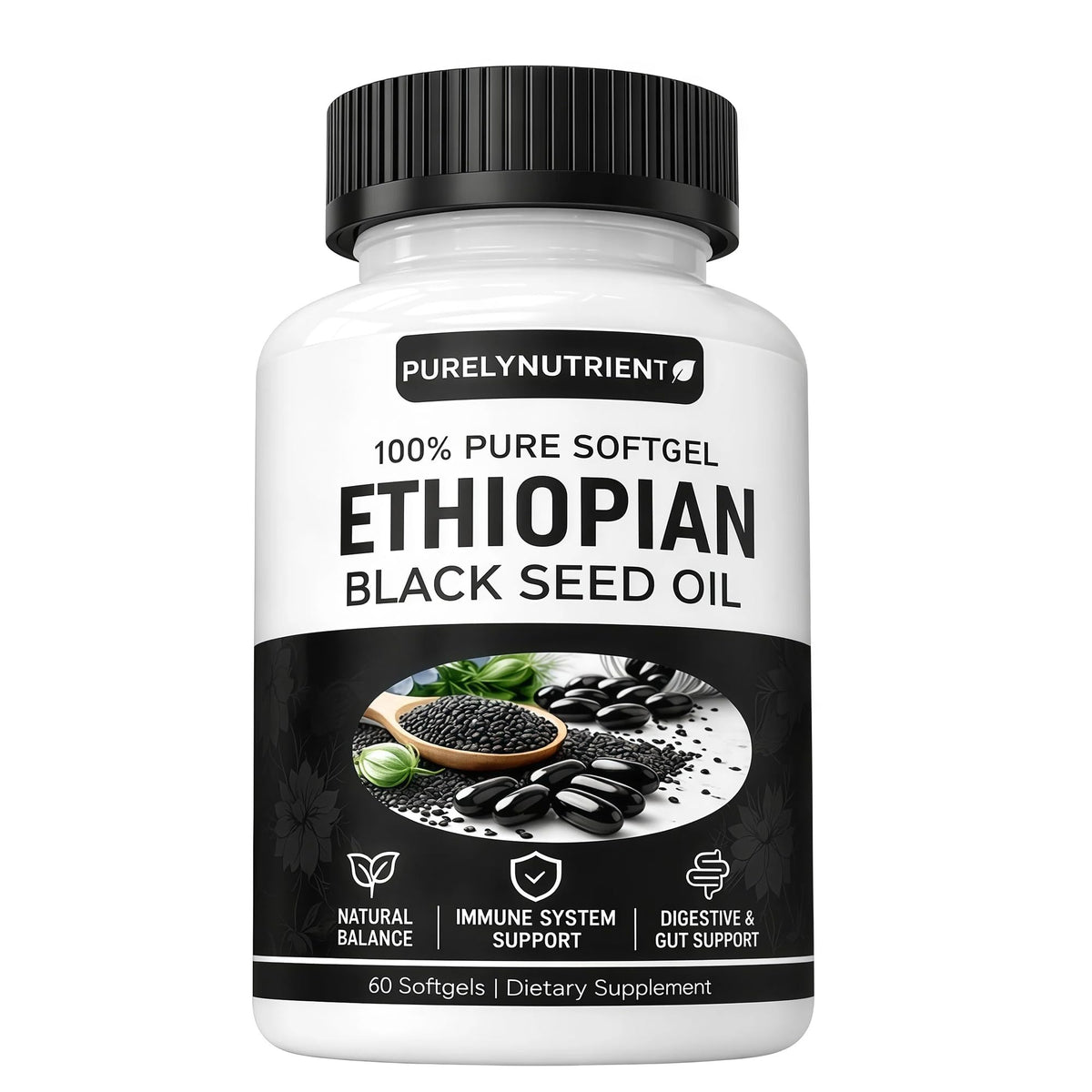 PURELYNUTRIENT frasco delantero mostrando etiqueta clara y beneficios