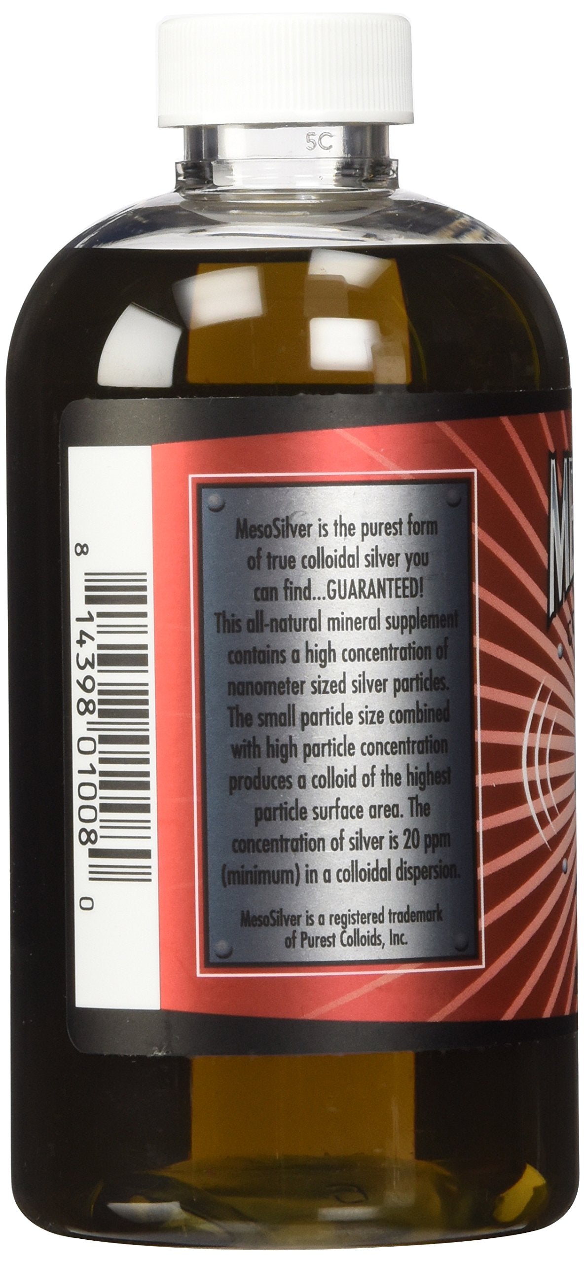 Purest Colloids MesoSilver en manos con referencia de escala, claridad del tamaño 250 mL