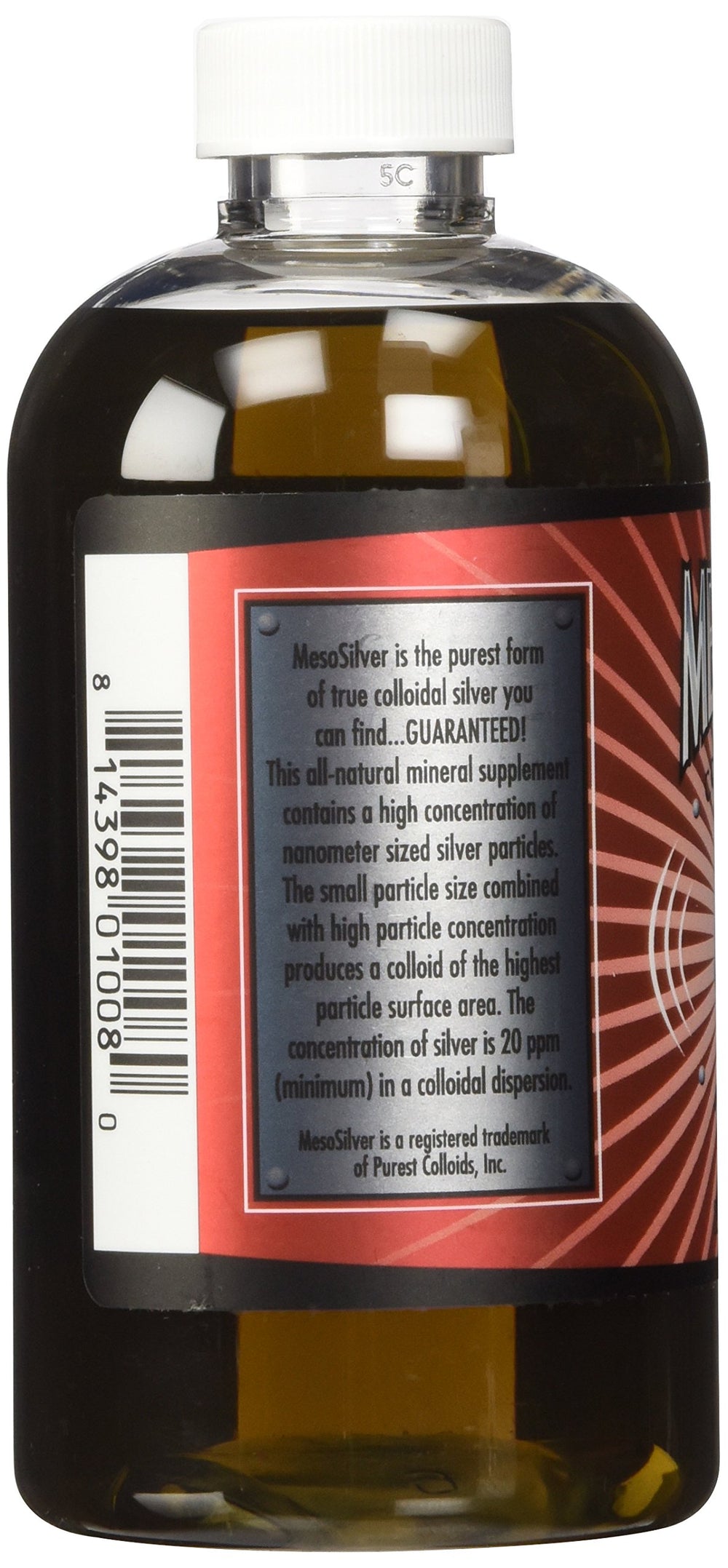 Purest Colloids MesoSilver en manos con referencia de escala, claridad del tamaño 250 mL